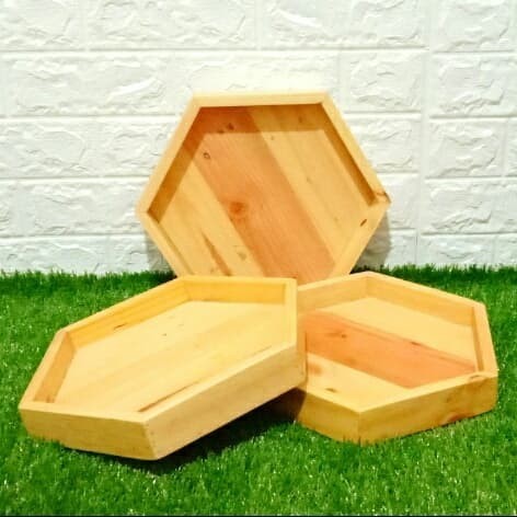SALE Nampan Kayu - Baki Kayu - Nampan Unik - Hexagonal Promo