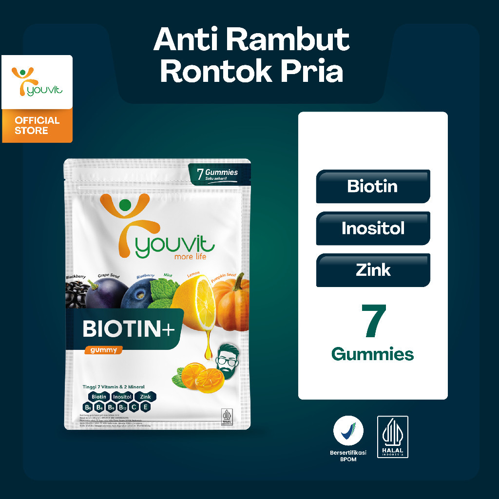 Biotin Gummy untuk Vitamin Rambut Rontok Pria | Youvit Biotin+ for Men 7 Hari