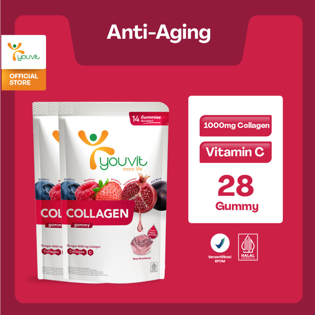 Collagen Gummy untuk Anti Aging | Youvit Collagen 14 Hari | Kolagen untuk Kulit Kenyal & Halus