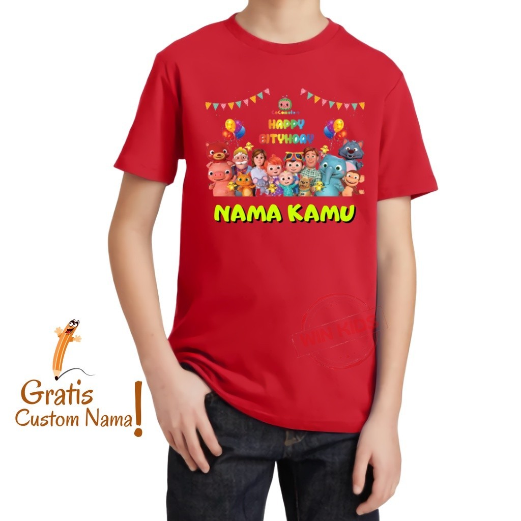 COCOMELON - Baju Kaos Ulang Tahun Anak / Ultah Keluarga CUSTOM NAMA COUPLE