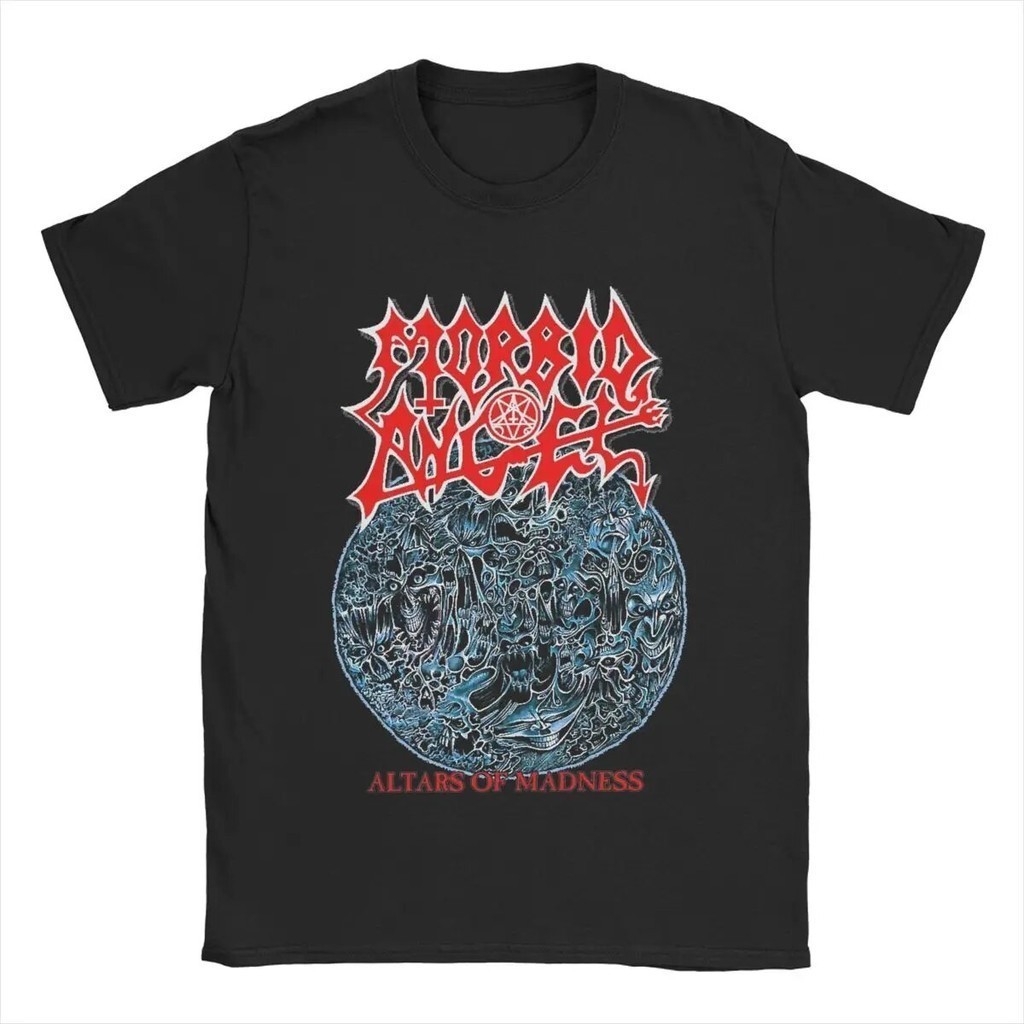 Kaus Morbid Angel Altars Of Madness Pria Band Musik Pakaian Katun 100% Kaus Crewneck Lengan Pendek B