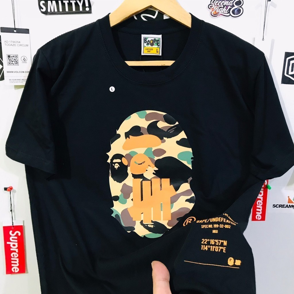 T SHIRT Hitam BAPE X UNDEFEATED  Winter Big Size  COTTON REAKTIF 24s (USA) BAP03PE3