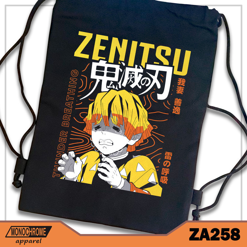 ZA258 Tas Serut String bag Kanvas Premium Anime Jepang Demon Slayer Kimetsu No Yaiba Zenitsu