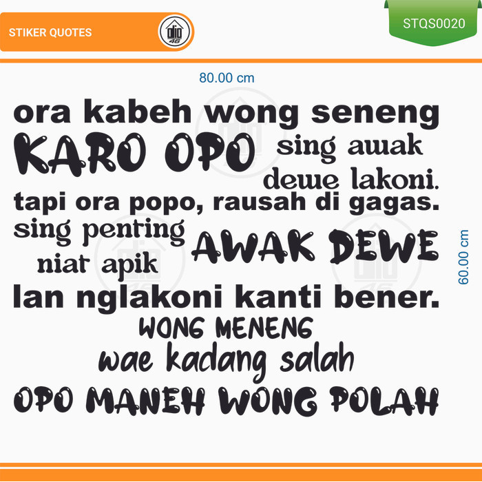 Cutting Stier Dinding Kaca Kamar Quotes Stiker Bahasa Jawa Motivasi