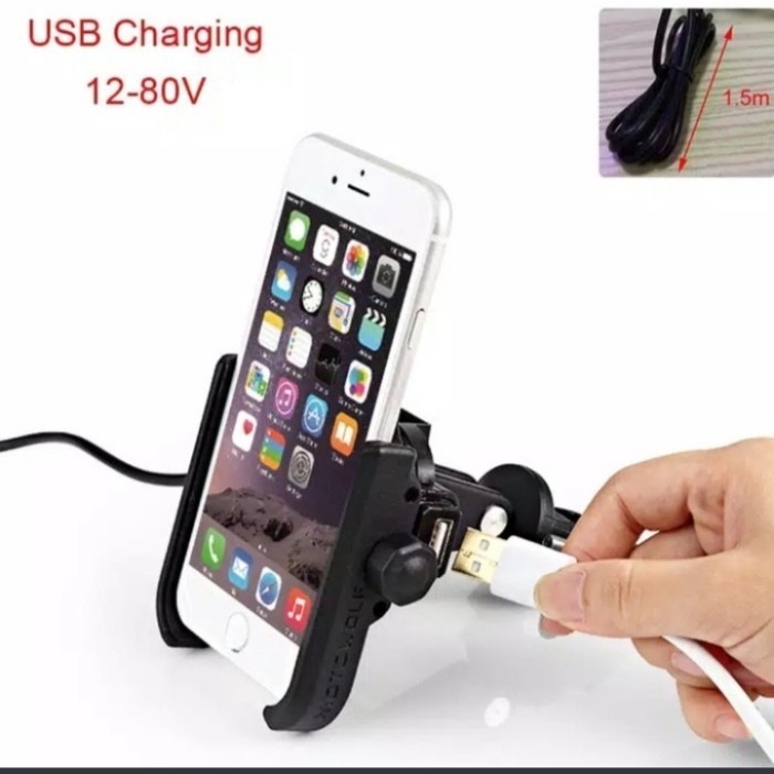 Motowolf Holder Hp Handphone + Usb Charger Motor Adv Pcx Vixion Dll