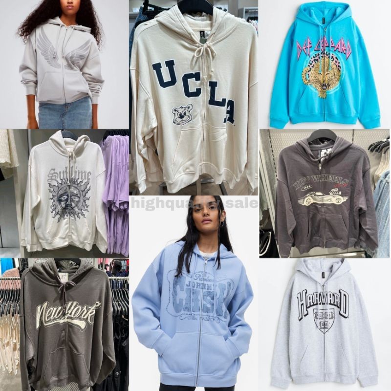 ‼️JASTIP‼️ H&M HOODIE ZIPPER MOTIF OVERSIZED BACKPRINT/ ORIGINAL STORE HNM/JAKET WANITA PRINTTED UNI