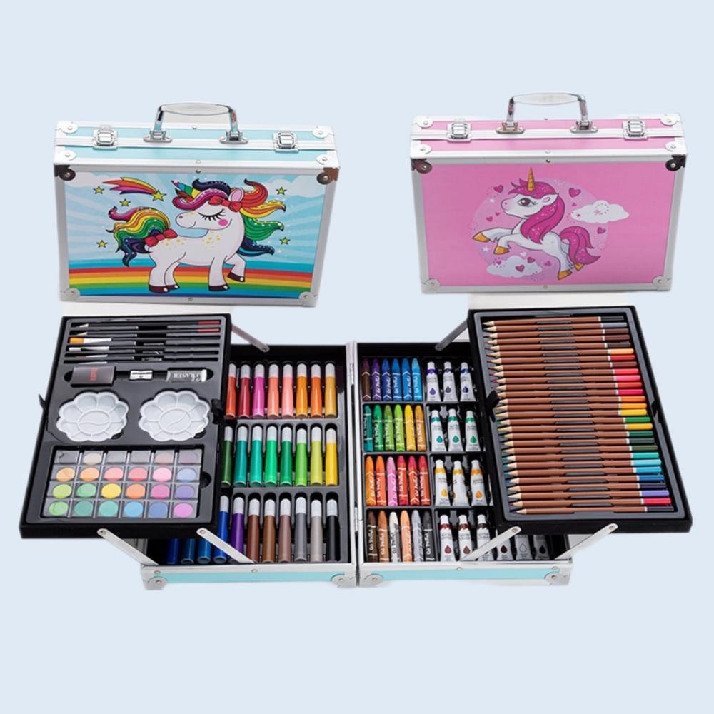 

Murah Meriah WD Crayon Set 145pcs Koper Aluminium Besi Krayon Pensil Warna 145 Pcs Box Alat Lukis Anak Koper Set Viral