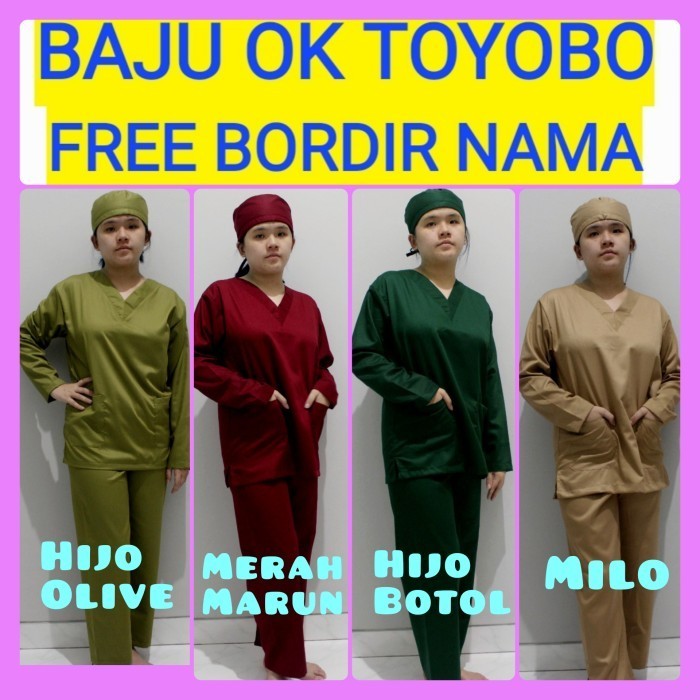 Baju Oka Toyobo/ Scrub/Baju Perawat Lengan Panjang Free Bordir Nama