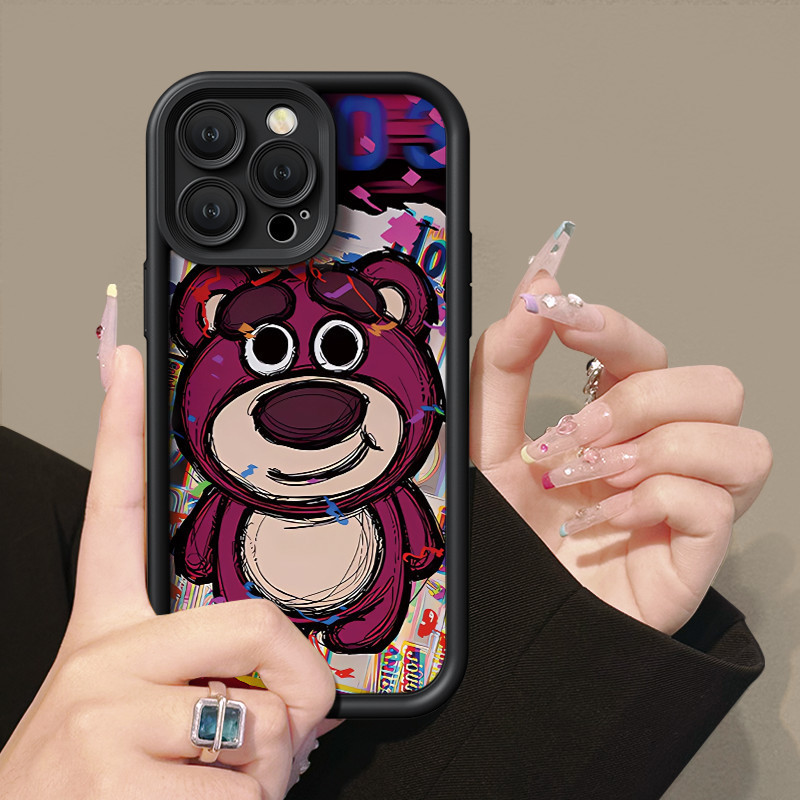 Strawberry Bear Case For OPPO A15 A16 For A57 A17 A52 A53 A54 A5 A18 A38 Soft Case For A7 A78 A58 A74 A78 A9 A76 A1 A94 Casing For RENO4 5 6 7 8T 7z F9 Pro Fullcover Case a95 kesing 4 a17k 8 5f 4g 5g cesing hp softcase a5s 2020 a55 a98 reno f 4f a92