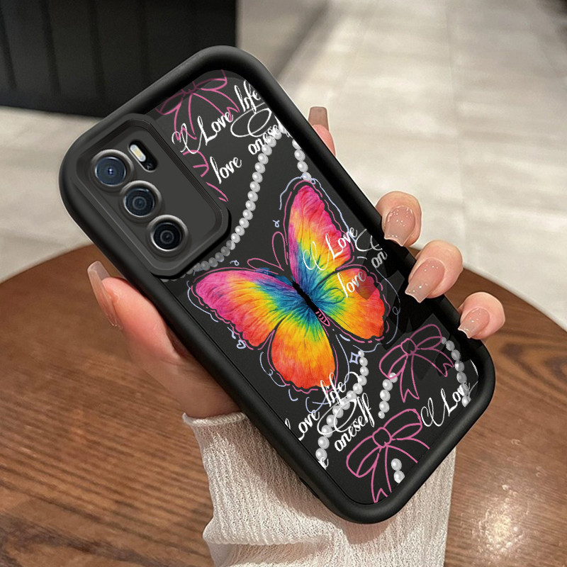 Casing Hp OPPO A16 OPPO A16s OPPO A54s Case Casing lembut HP ponsel pola kupu-kupu pelangi Softcase 
