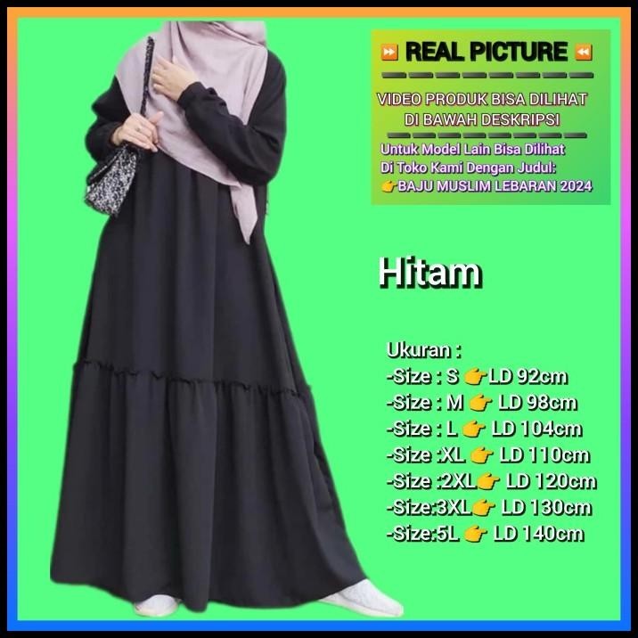 DISKON) baju gamis jumbo wanita dhieya bigsize LD 110 120 130 140 abaya hitam Silahkan diorder