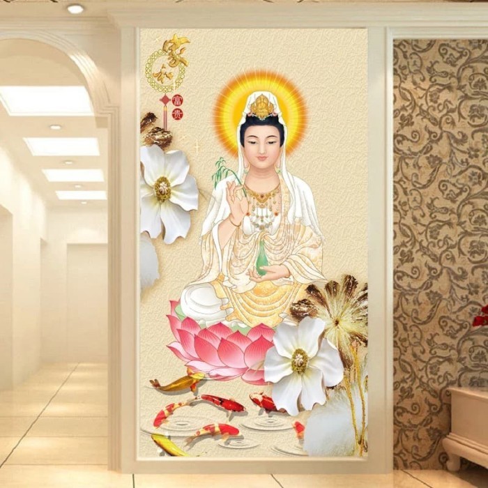 Diy Diamond Painting Full Guan Yin Kwan Yim Teratai Ikan 40X70Cm D204K