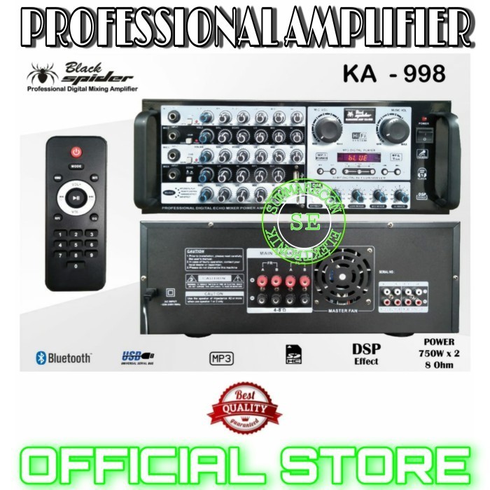 Amplifier Karaoke Black Spider Ka 998 Bluetooth Usb Mp3