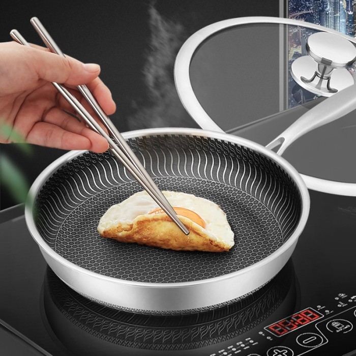 [Ms] Wajan Stainless Steel 316 / Wok Frying Pan Honeycomb Antilengket