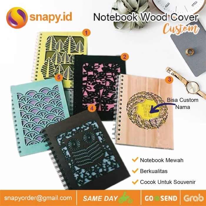 

NOTEBOOK WOOD COVER LASER CUT CUSTOM/NOTEBOOK/BUKU/RING PROMO