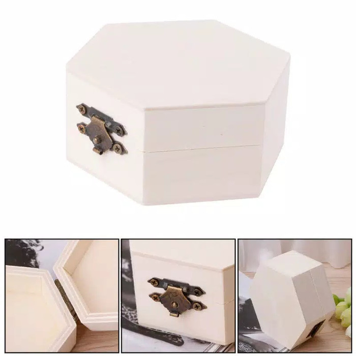 Ready kotak kayu perhiasan cincin vintage hexagonal
