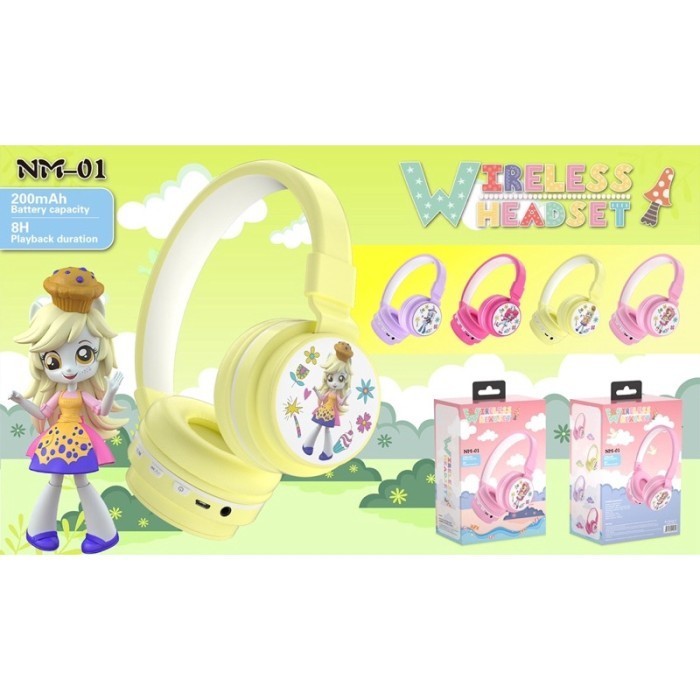 Headphone Bluetooth Karakter Anak Pink Lucu Headset Wireless Anak Mic