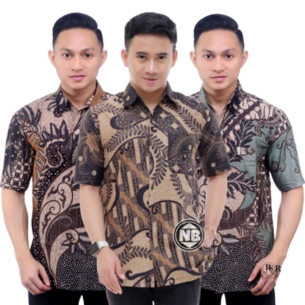 New Batik Pria Lengan Pendek - Hem Batik Pria Lengan Pendek - Baju Batik Pria Lengan Pendek Jumbo M 