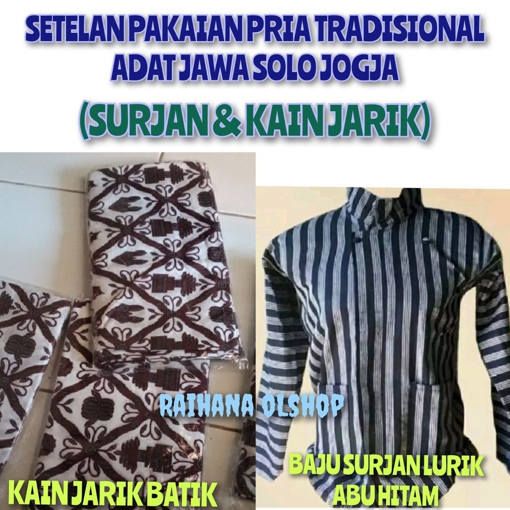SEPAKET BAJU ADAT JAWA PRIA | SURJAN LURIK ABU HITAM + KAIN JARIK BATIK | PAKAIAN NASIONAL LAKI / PR