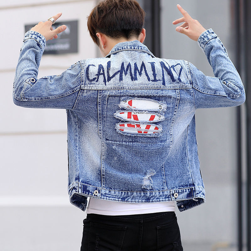2024New Denim Jacket Male Student Handsome Denim Jacket Men's Korean-Style Slim Fit Denim Jacket Mal