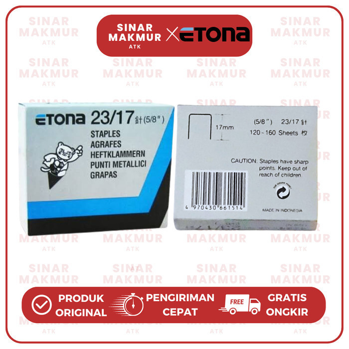 

For Sale Isi/Refill Stapler/Gun Tacker/Staples 23/17 Etona (Pak) Murah