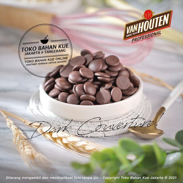 

Ready Van Houten - Chocolate Dark 500gr Couverture Coin 70,4% Cokelat Baking