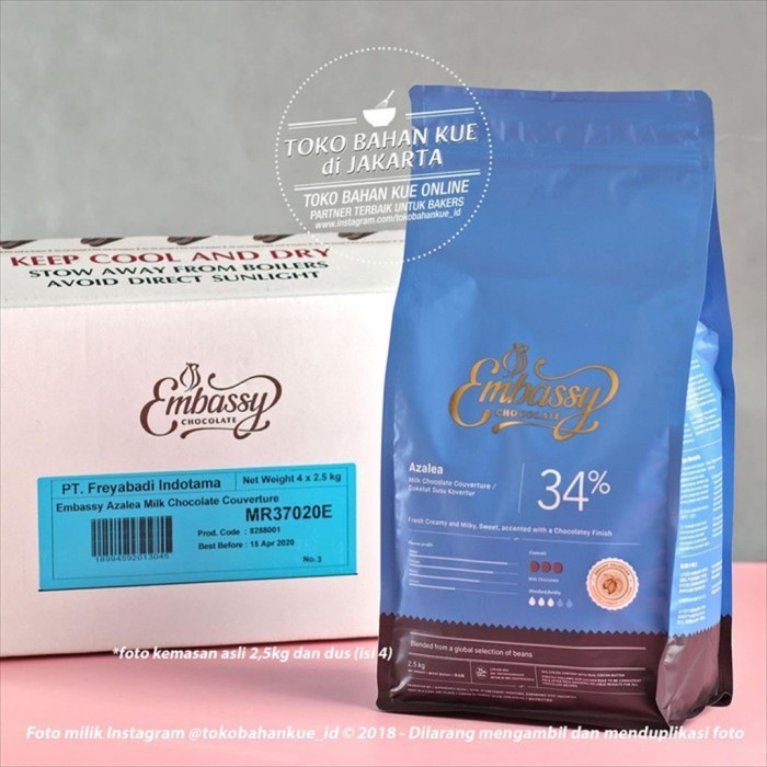 

Ready Embassy Chocolate - Azalea 34% 250gr Milk Couverture Tulip Coklat Coin