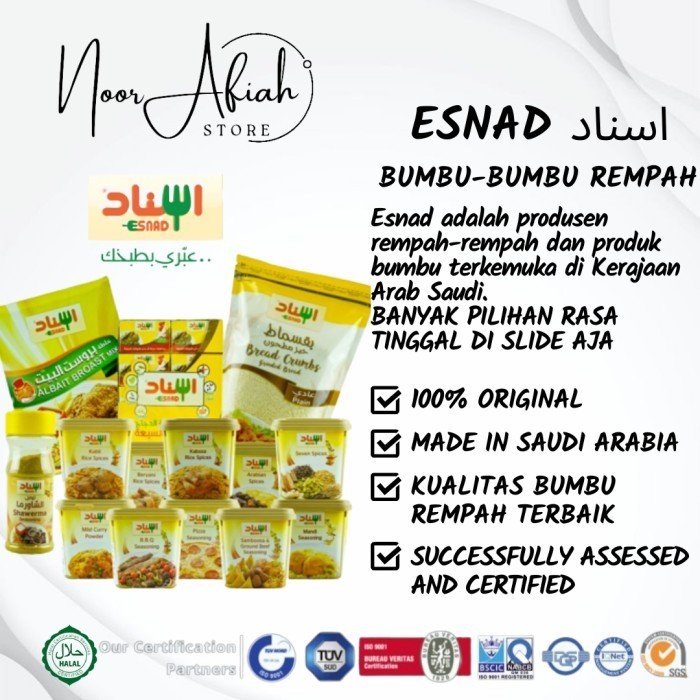 

Ready ESNADBumbu Arab Kebuli-Kabsah-Briyani-Sambosa -Pizza-Tepung Albaik