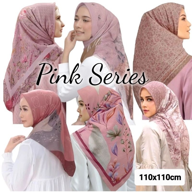 Promo Mega Sale 5.5 // Hijab Segiempat Motif Warna Pink Dusty Salem PINK FANTA/Kerudung Merah Muda