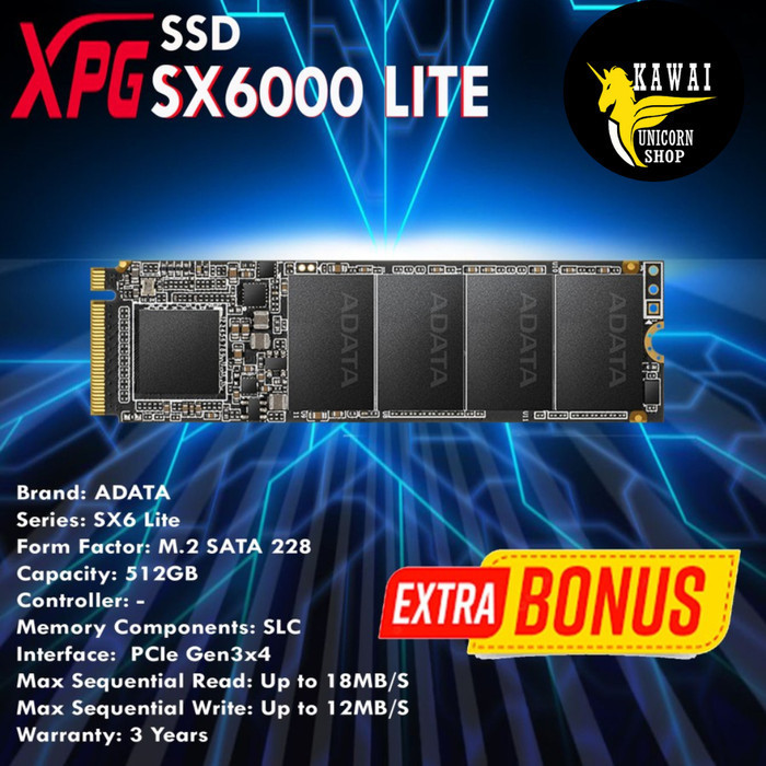 SSD M.2 ADATA PCIE / NVME SX6000 LITE 512GB XPG M2 PCIE 100% ORIGINAL ORIGINAL BEST QUALITY