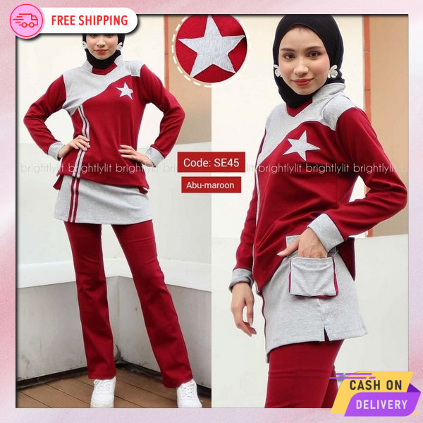 Satu Setel Wanits Aerobic Time Stelan Olahraga Trendy Wanset Training Murah Pakaian Olah Raga Senam 