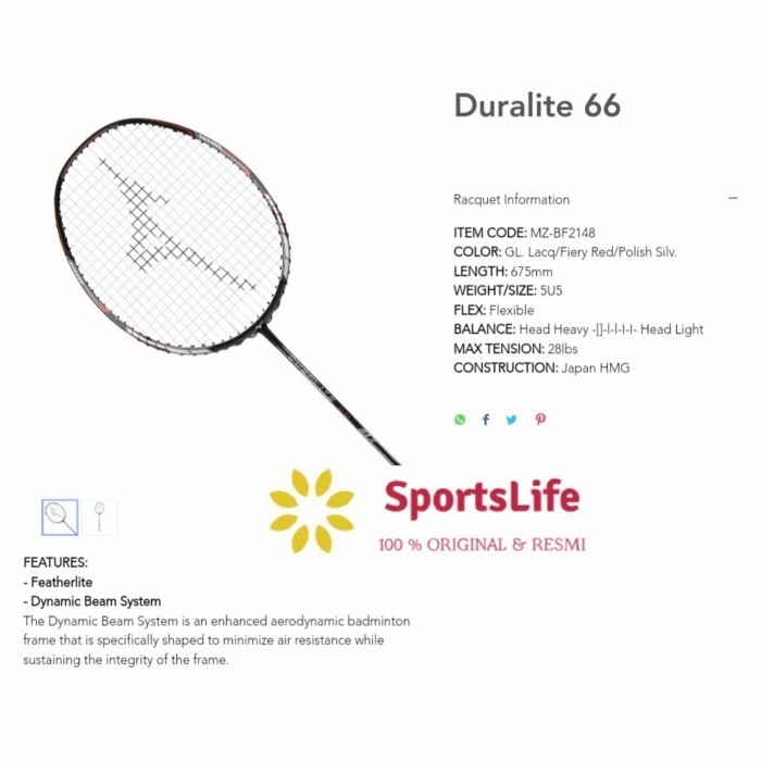 Terbaik Raket Badminton Mizuno Duralite 66