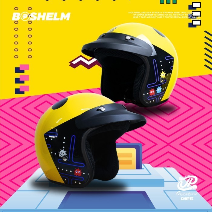 HELM RETRO JP BIGIE PAC INVADERS YELLOW LEMON COUPLE EDITION