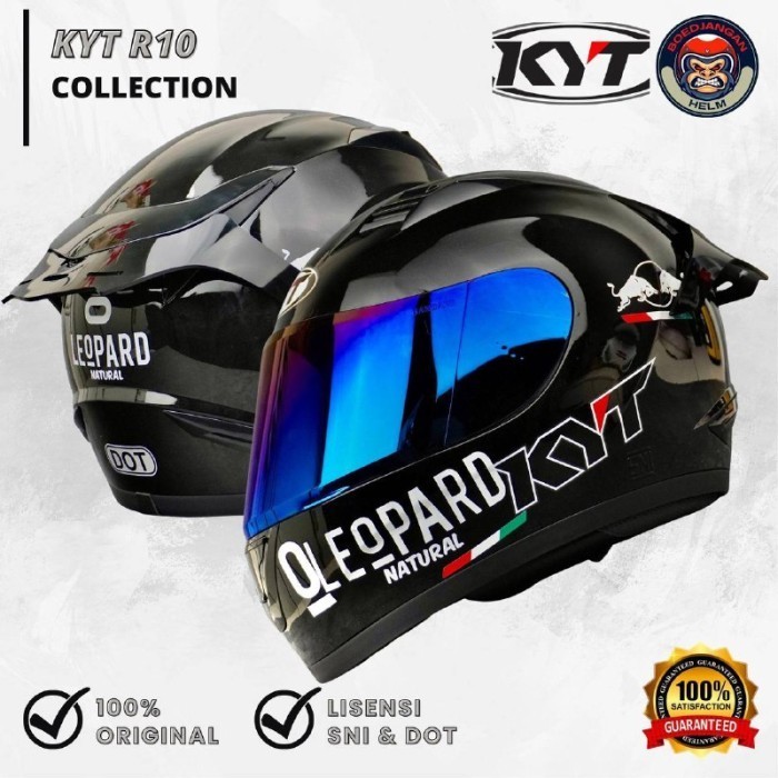 KYT R10 SOLID BLACK GLOSSY PAKET LEOPARD REDBULL STIKER HELM KYT FULL
