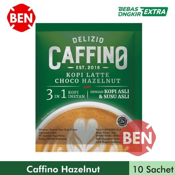 

Delizio Caffino Kopi Latte Choco Hazelnut 1 Renceng 10 Sachet Hijau