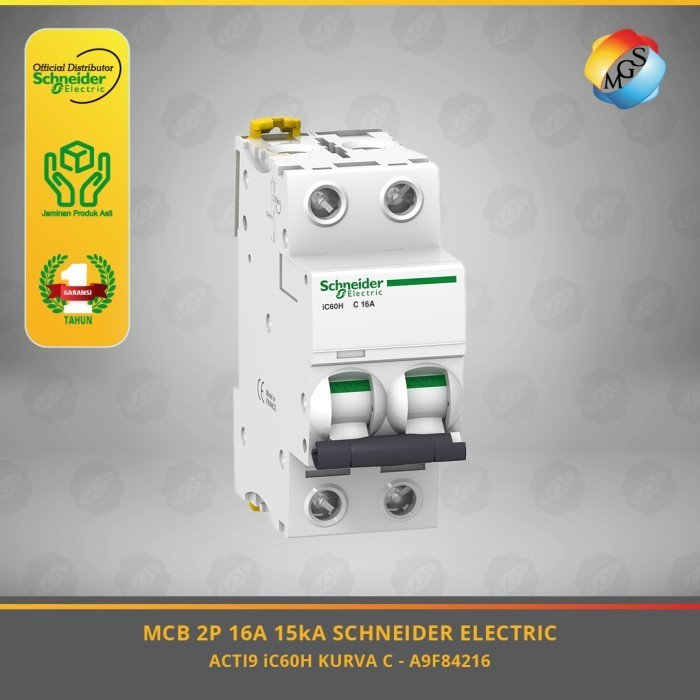 Jual MCB 2P 1A s.d. 63A 10kA/15kA iC60H C SCHNEIDER - A9F842**