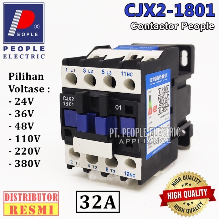 Terbaru Contactor Kontaktor Cjx2-1801-Nc People Ac 24V 36V 48V 110V 220V 380V Promo Terlaris