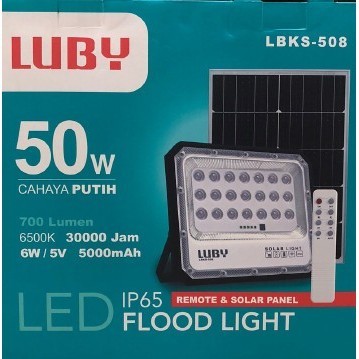 Lampu Sorot Luby 50W Led Lbks-508 Floodlight Cahaya Putih Solar Panel Ori