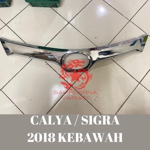 Hood moulding List Grill Logo Depan chrome Mobil Calya Sigra 2018 Kebawah