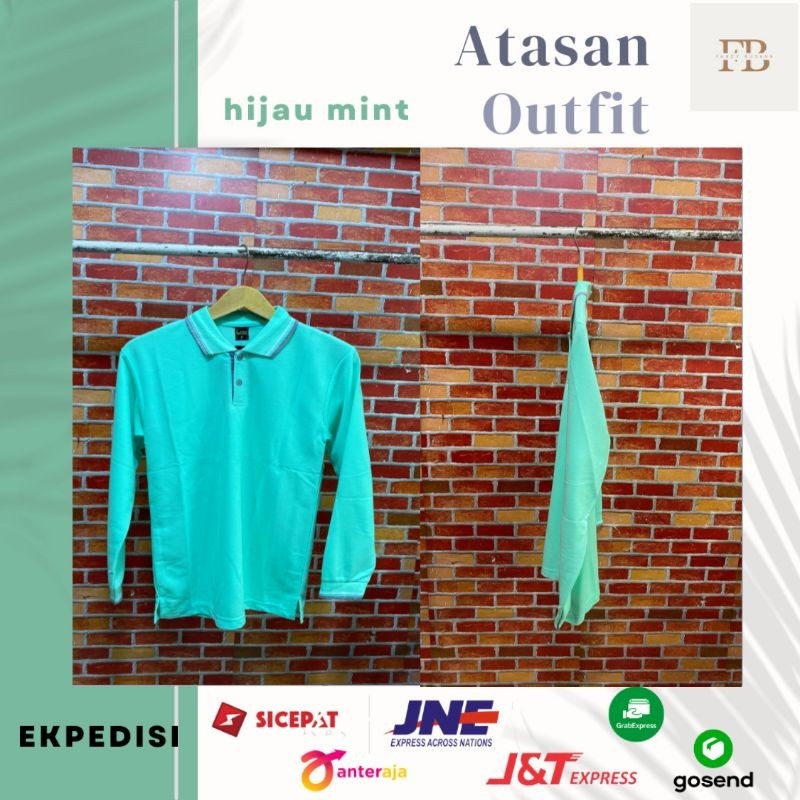 baju kaos polos kerah lengan panjang pria wanita warna hijau mint ukuran xxl
