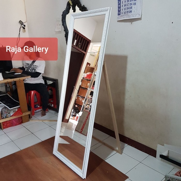 Ready Cermin Besar Full Body 60x150cm - Ukir Putih - Premium Standing Mirror