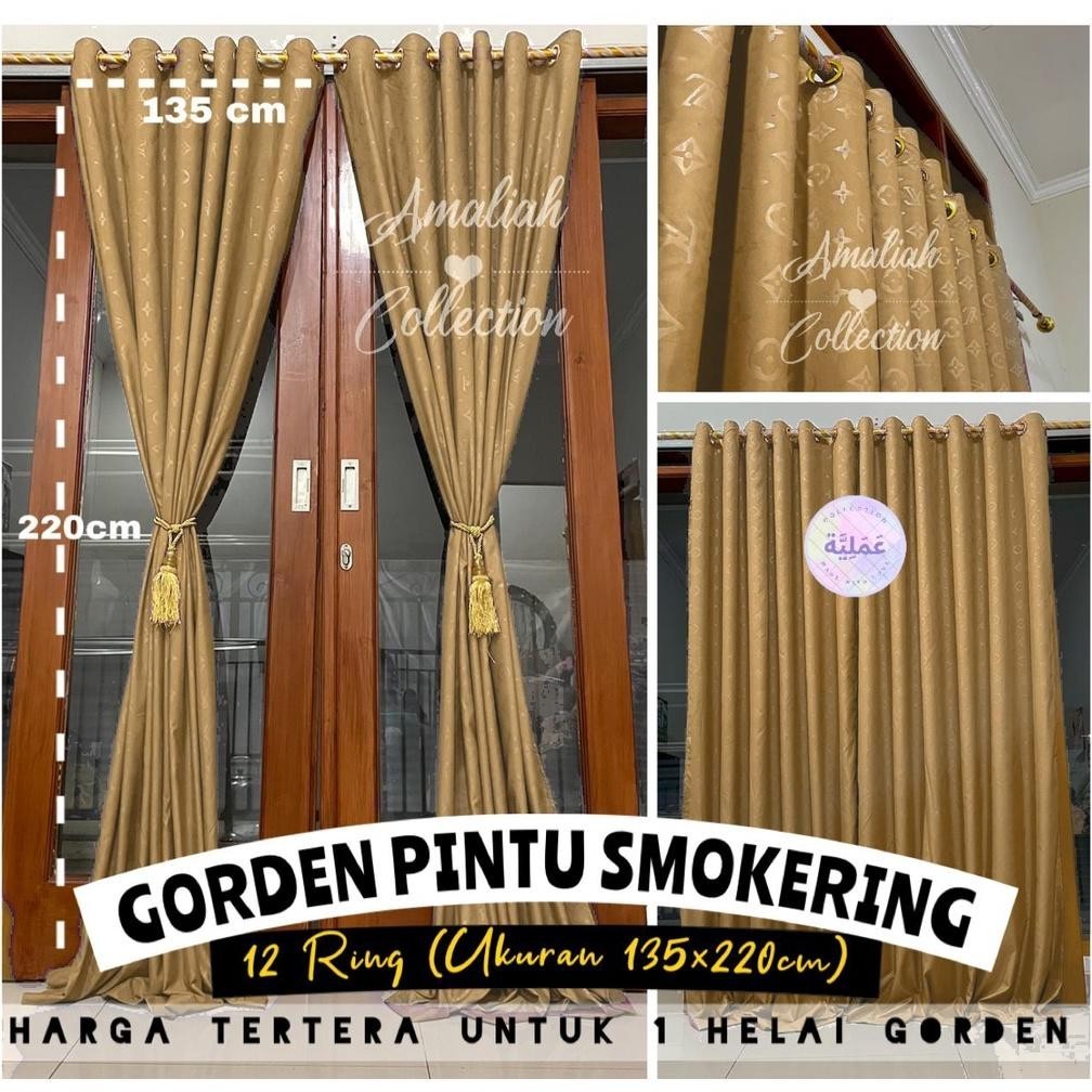 (Promo Termurah) Gorden Jendela | Pintu Smokering 12Ring Embos Polos | Minimalis Tali Kain &amp; Tali Rumbai