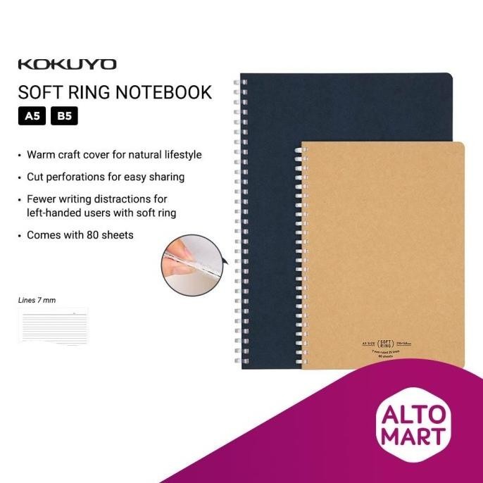 

KOKUYO Soft Ring Notebook LINES 7 mm NATURAL Series A5 B5 / 80 sheets