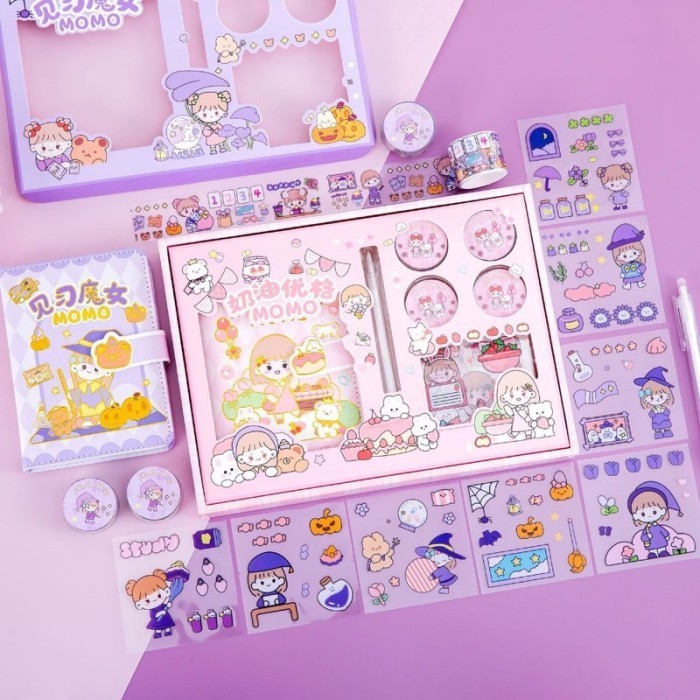 

Set buku diary lucu sticker momo kado anak perempuan cute journal