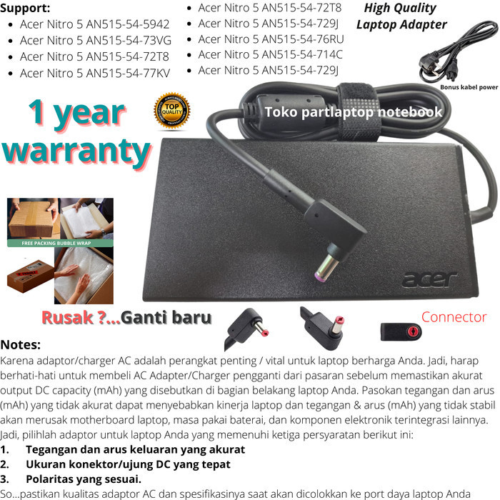Adaptor Acer Nitro 5 An515-54 Original Laptop Charger
