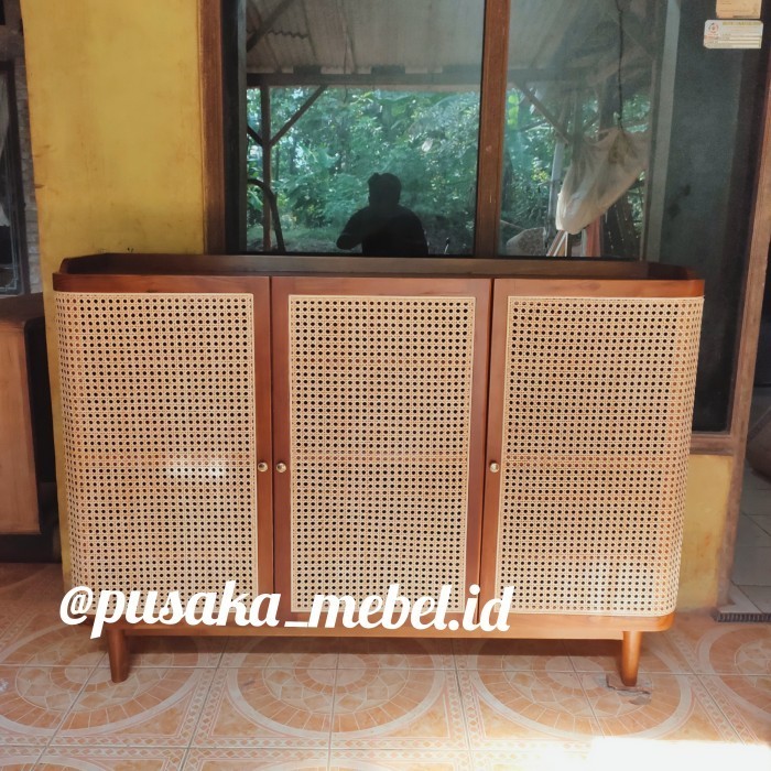 lemari rak sepatu sendal rotan kayu jati, lemari rak kayu serbaguna