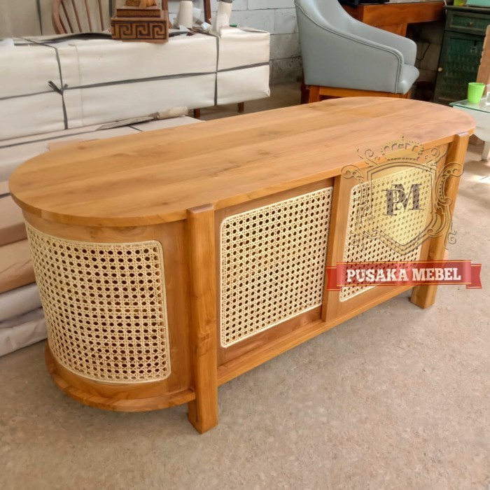meja cabinet tv minimalis rotan kayu jati, buffet tv rotan, bufet rak