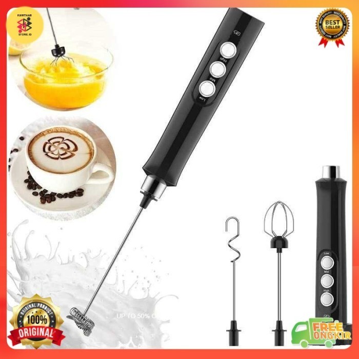 MILK FROTHER ELEKTRIK USB CHARGER HAND MIXER MINI 3 IN 1 WHISK BEATER