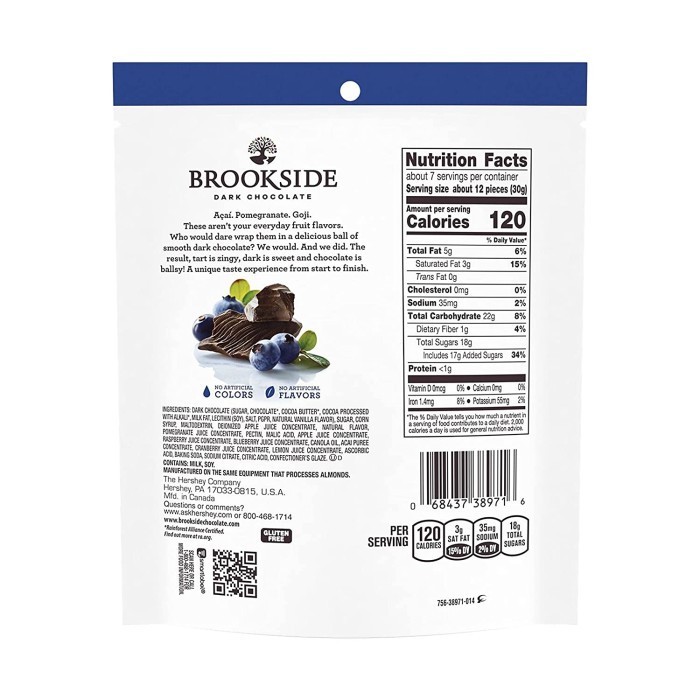 

BROOKSIDE DARK CHOCOLATE ACAI & BLUEBERRY FLAVORS 7OZ/198GR