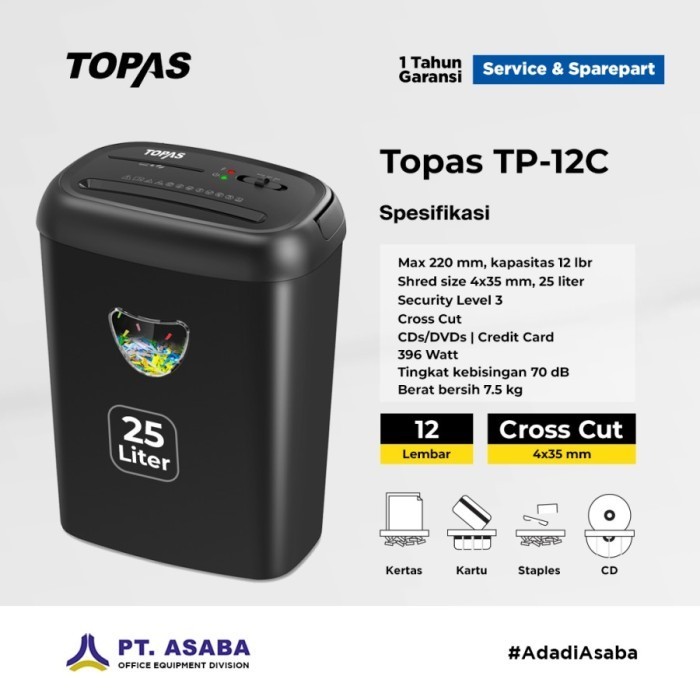 

Paper Shredder Topas TP12C 12 lembar Cross Cut